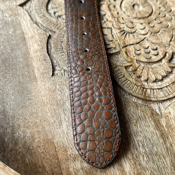BERGE Croc Embossed Belt Leather Brown Embellished Buckle, Size Small - Picture 7 of 15